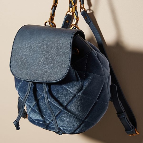 Anthropologie Handbags - Anthropologie Velvet Backpack in blue